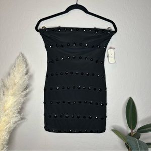 Strapless Black Mini Bodycon Dress, Black Jewels, size medium